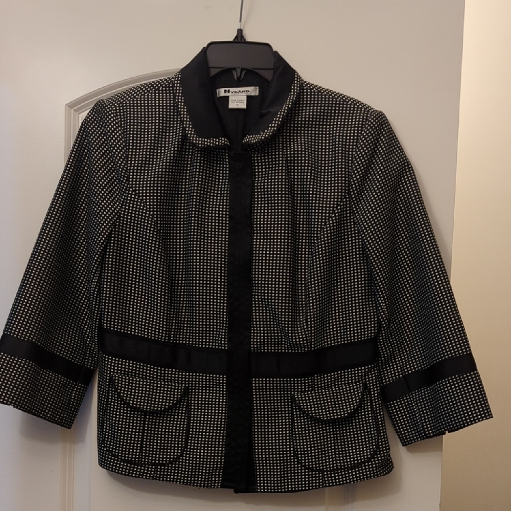 Nygard Collection Black And White Polka Dot Blazer With Ribbon Accent Size 10